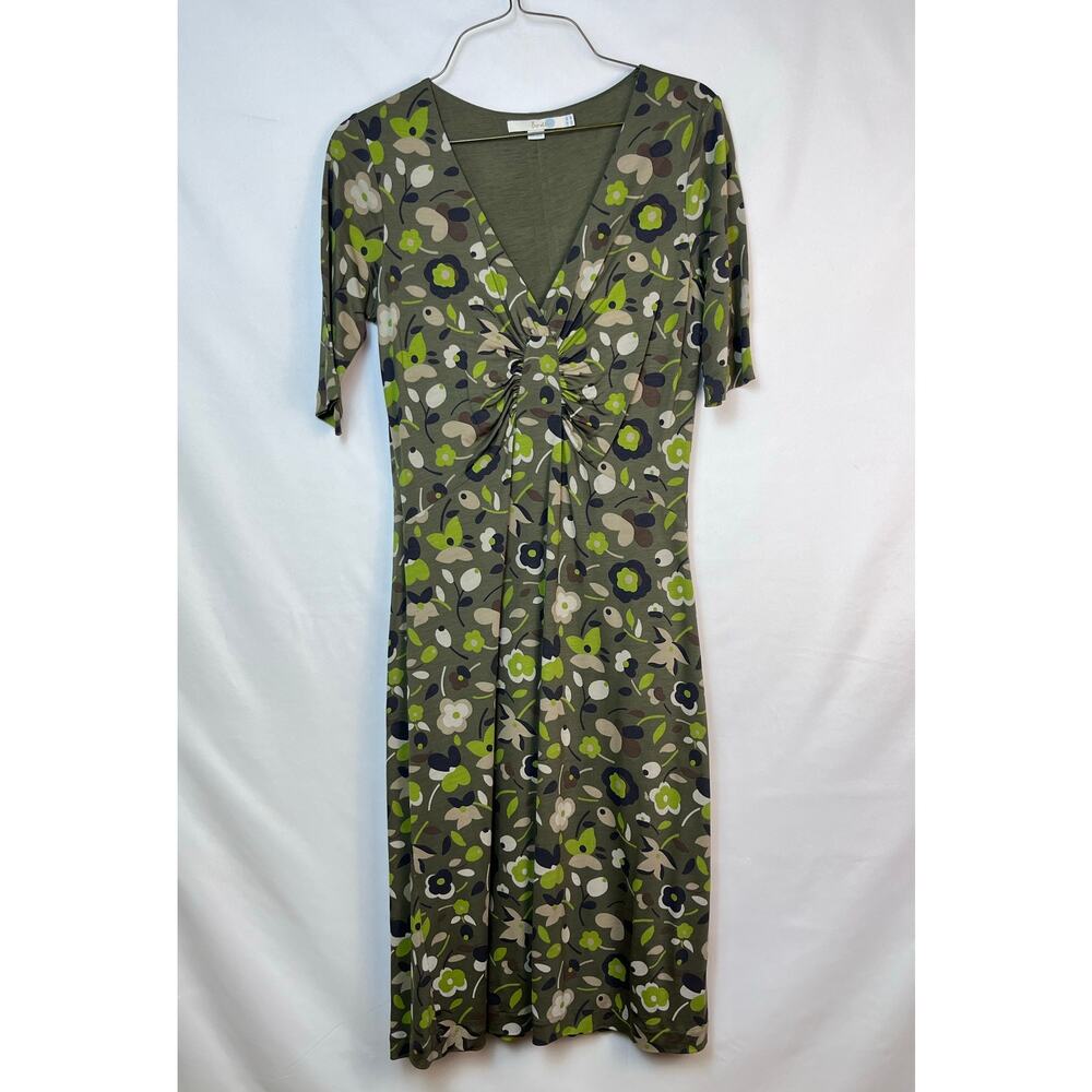 Boden Womens 6 Green 3/4 Sleeve Leaf Print Scoop Neck Knee Length Summer Dress